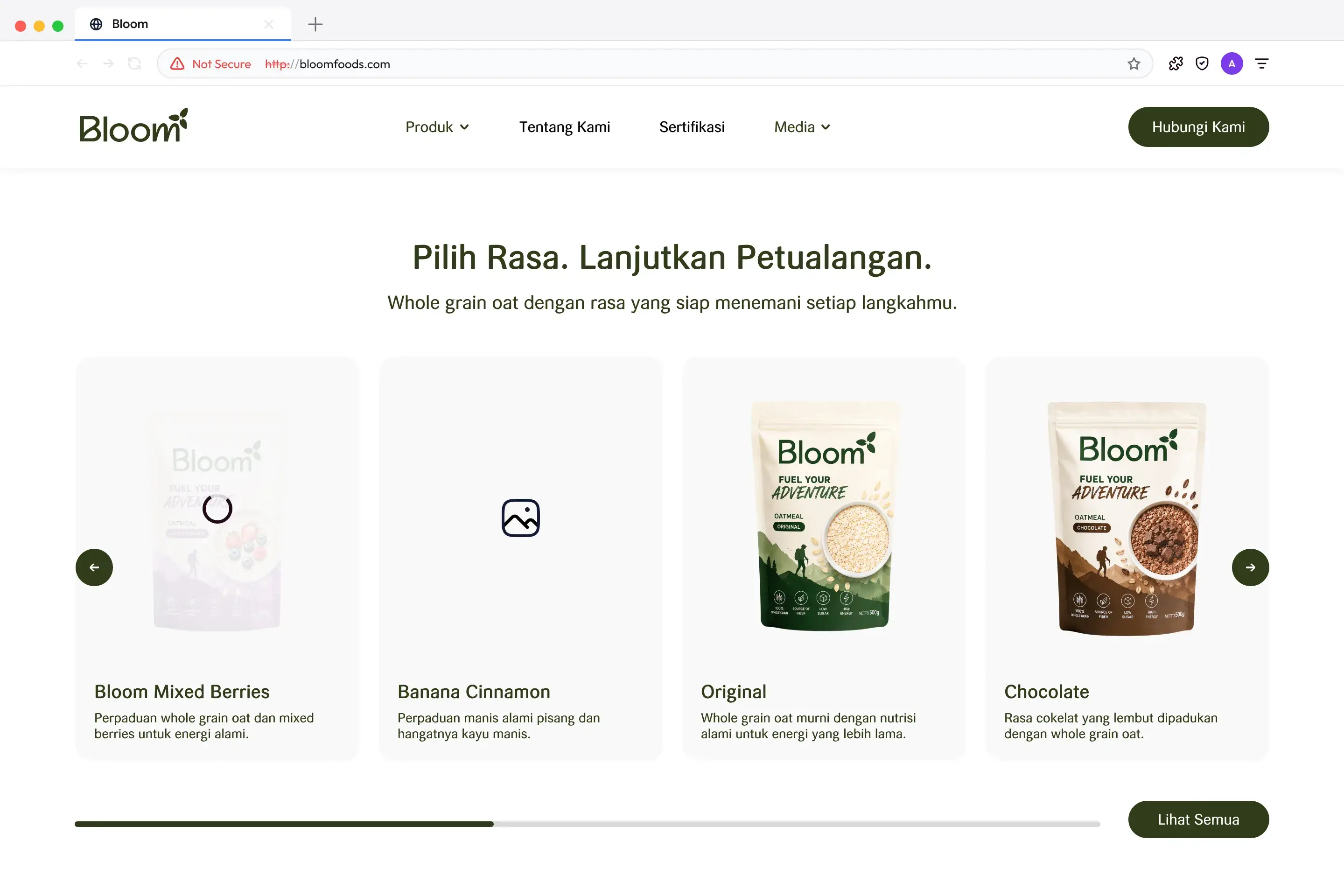 Halaman produk Orvena yang dibangun Grapiku