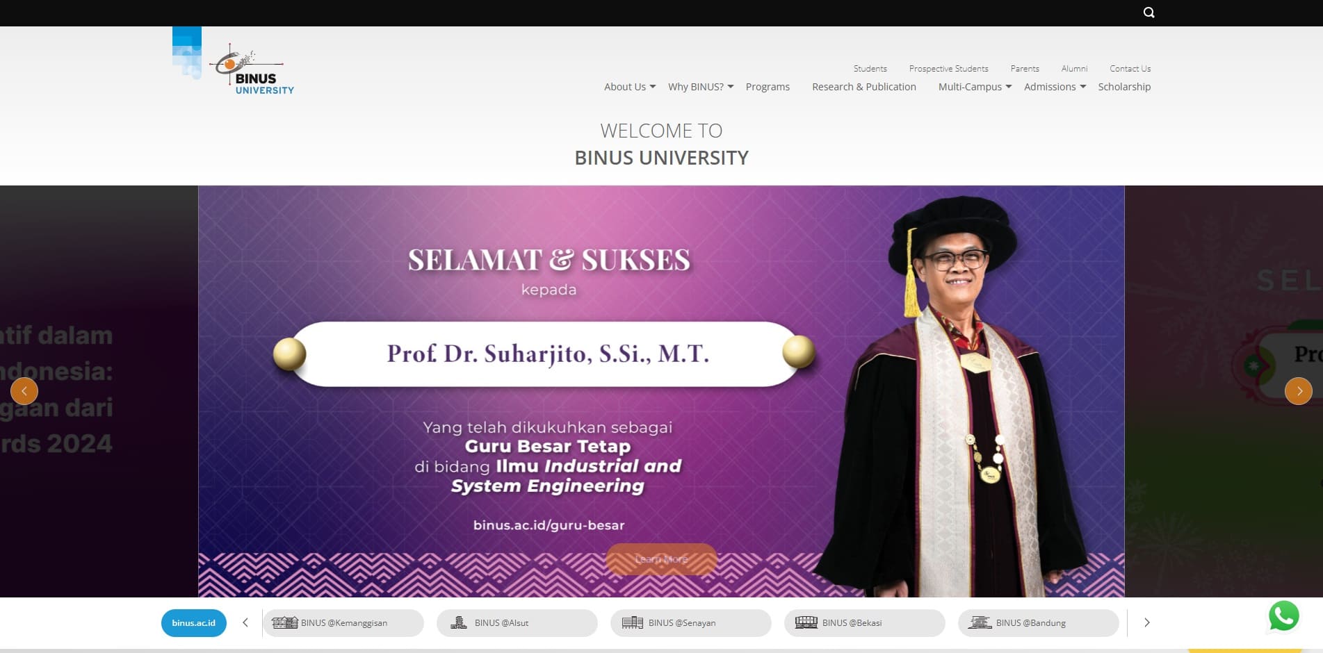 Wesbite Binus University dirancang menggunakan WordPress