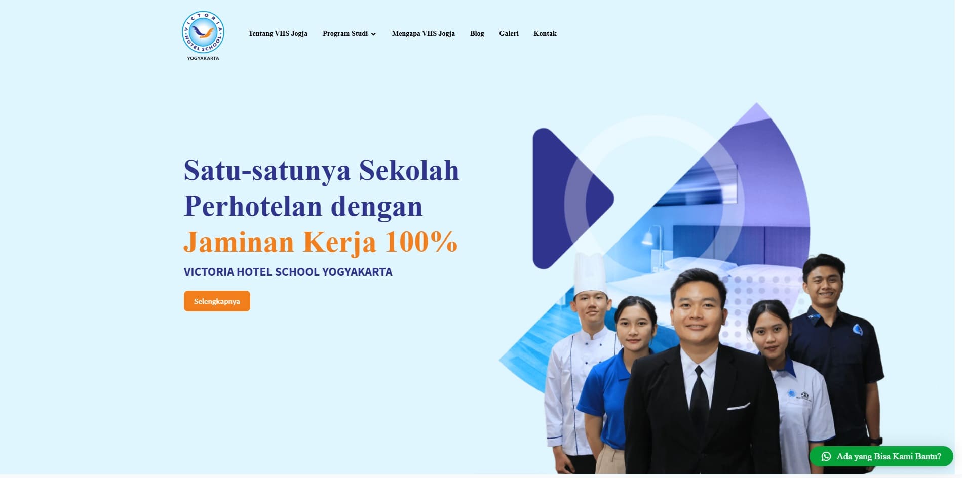 Victoria Hotel School merupakan universitas yang website dibangun menggunakan CMS WordPress